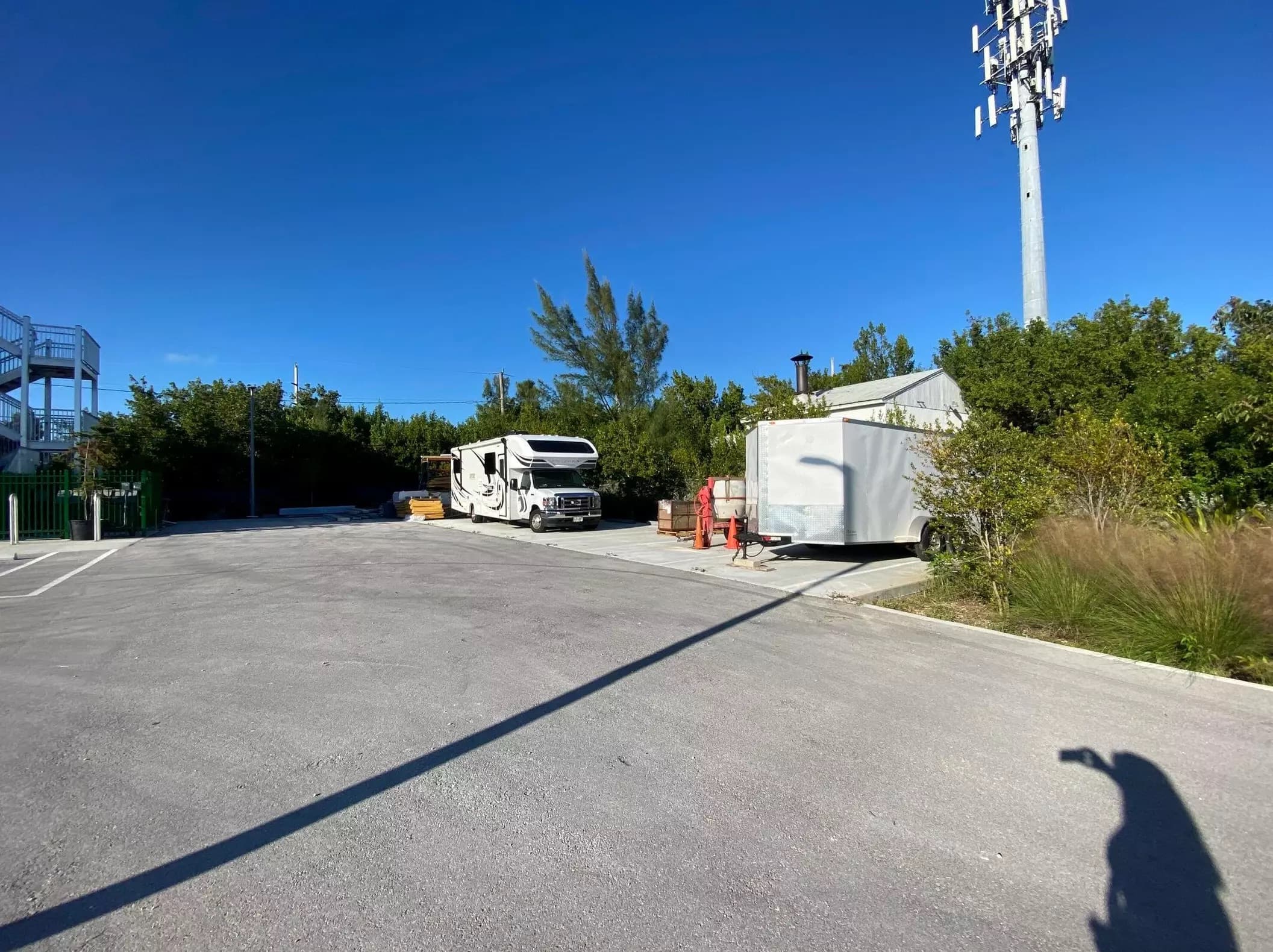RV parked in a large outdoor storage space at 678 Storage